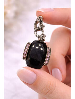 Barbara Bixby Pendant 925 18K Gold Onyx Pink Sapphire 9.54g